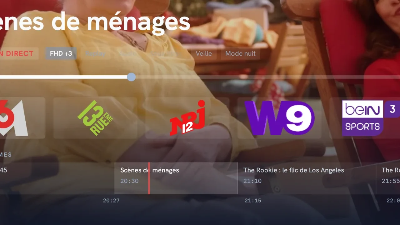 Lecteur ALMA en direct sur M6 : la barre de puces avec Veille et Mode nuit sous le titre du programme.